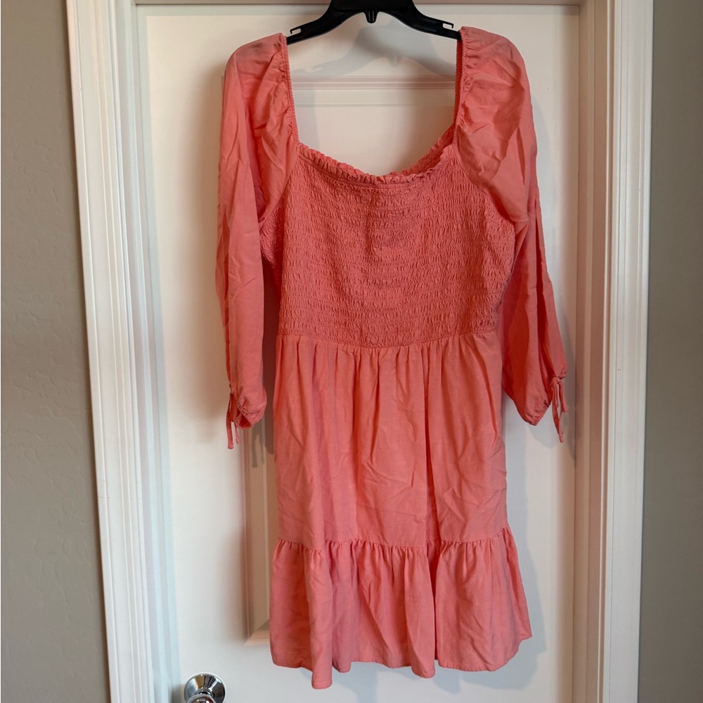 Lauren Conrad Vibrant Coral Smocked Dress